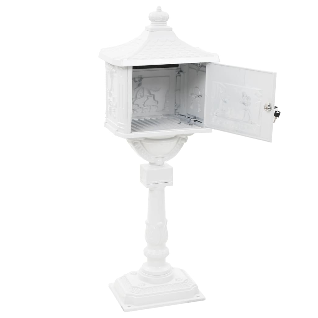 Mailbox with pedestal aluminum vintage style rust resistant white - number 8.