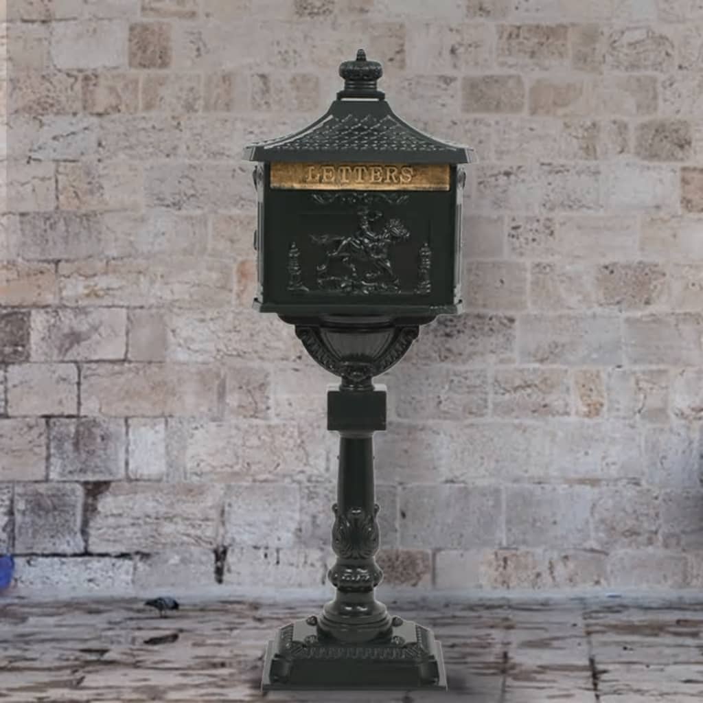 Postkasse med piedestal aluminium vintagestil rustbestandig grøn - number 1.