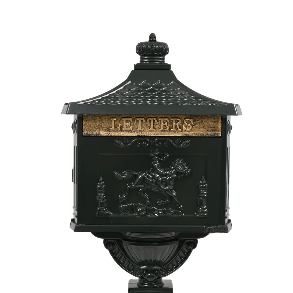 Mailbox with pedestal aluminum vintage style rust resistant green - number 4.