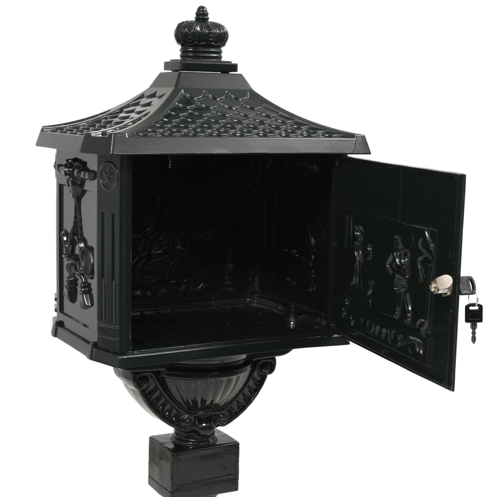 Mailbox with pedestal aluminum vintage style rust resistant green - number 9.