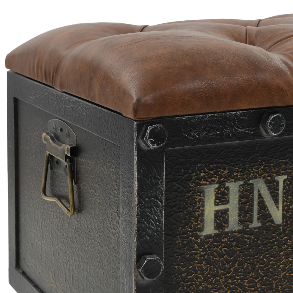 Ławka ze schowkiem 80,5x41x50 cm lite drewno i skóra ekologiczna - number 6.