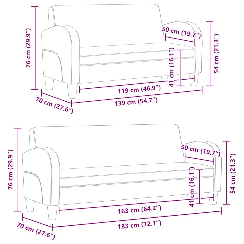 Sofasæt 2 dele kunstlæder sort - number 12.