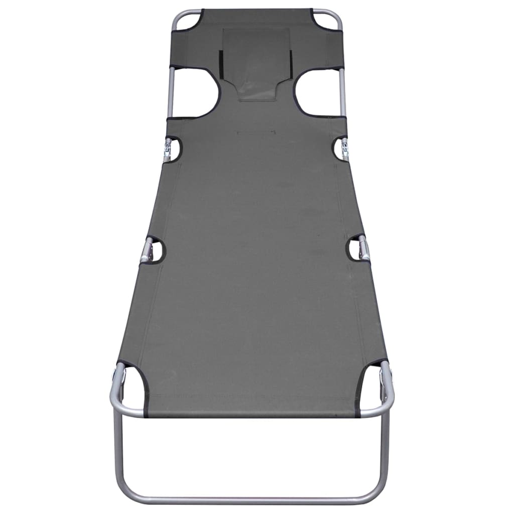 Foldbar liggestol med hovedhynde justerbart ryglæn grå - number 3.