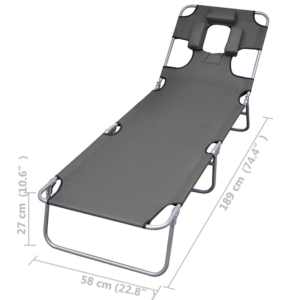 Foldbar liggestol med hovedhynde justerbart ryglæn grå - number 7.