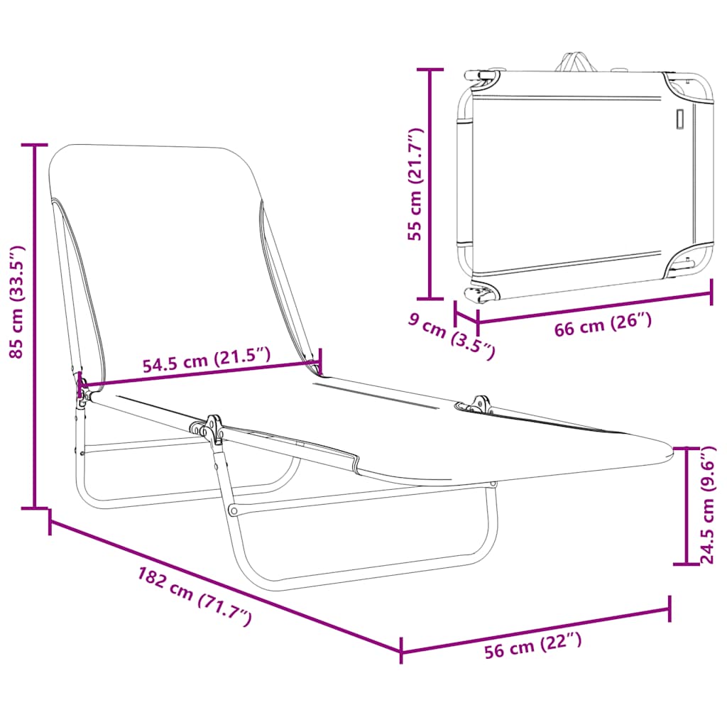 Foldbare liggestole stk. stål og stof - grå, 2 - number 9.