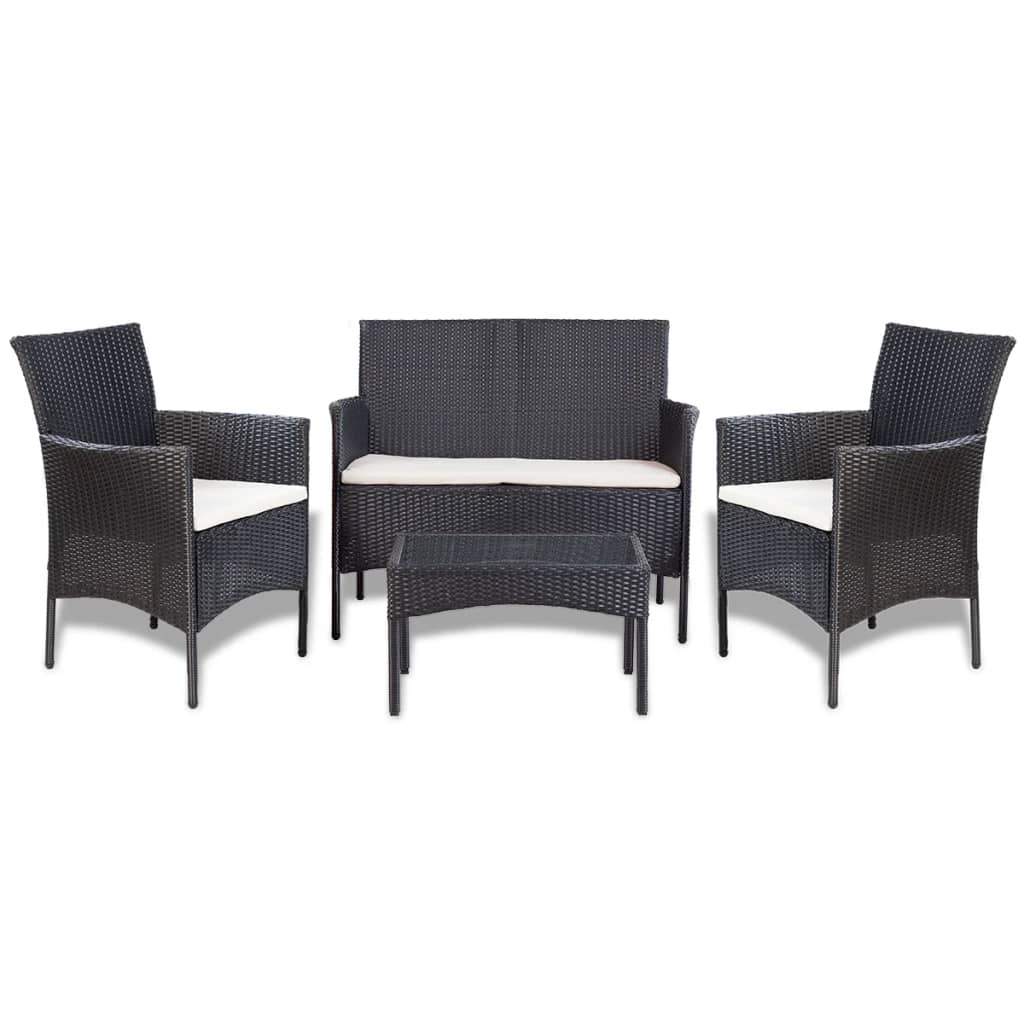 Haveloungesæt 4 dele med hynder polyrattan sort - number 1.