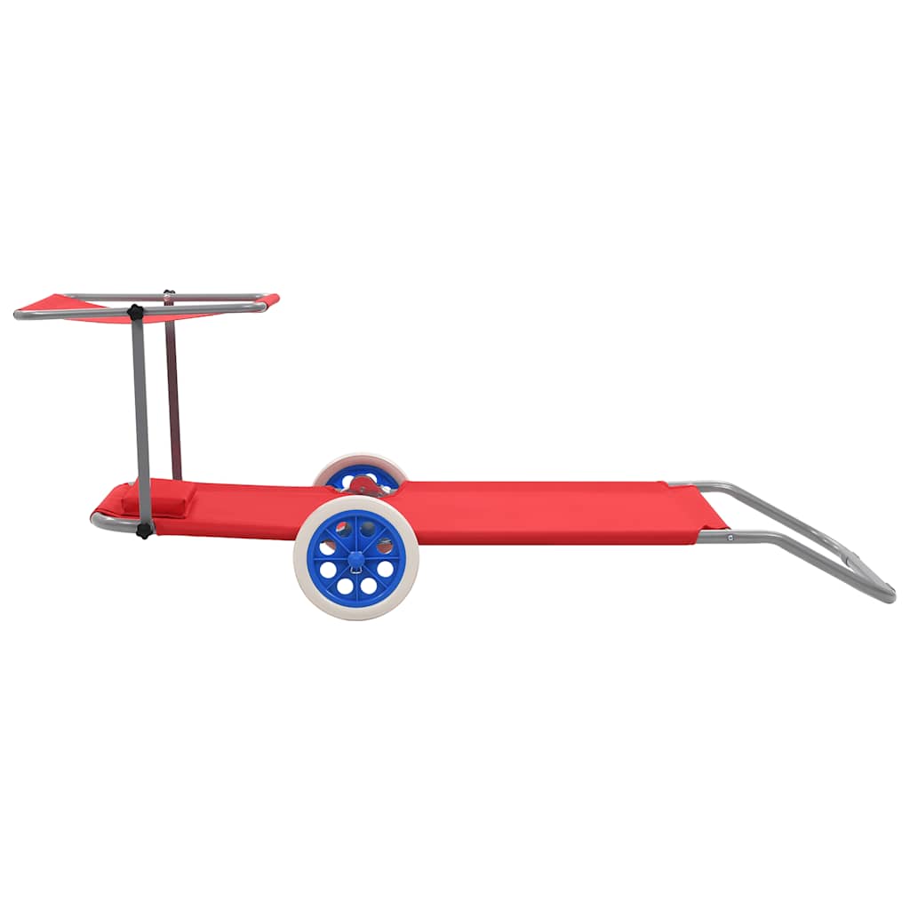 Foldbar liggestol med baldakin og hjul stål - rød, 1 - number 5.