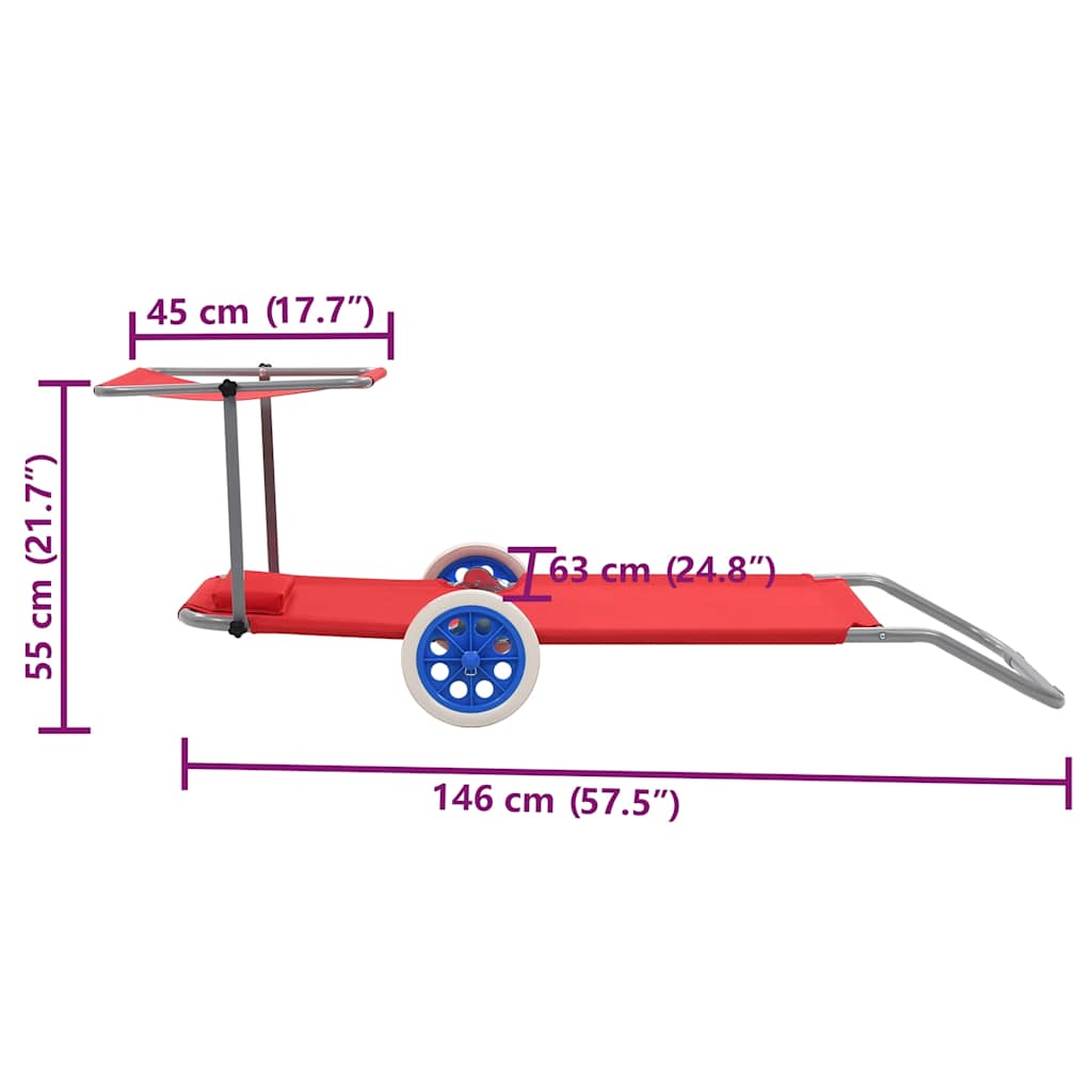 Foldbar liggestol med baldakin og hjul stål - rød, 1 - number 9.