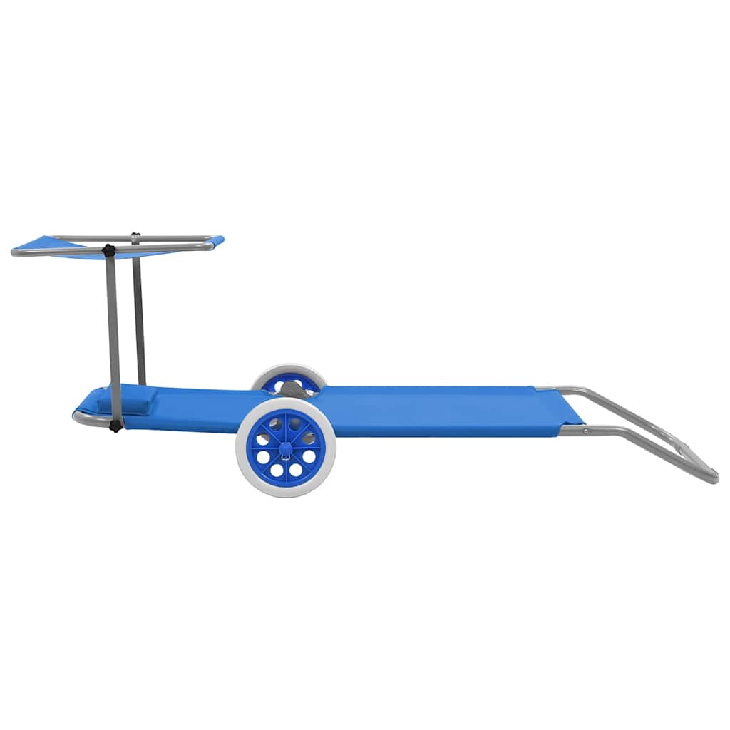 Sklopiva ležaljka s baldahinom i kotačima čelik - plava, 1 - number 5.