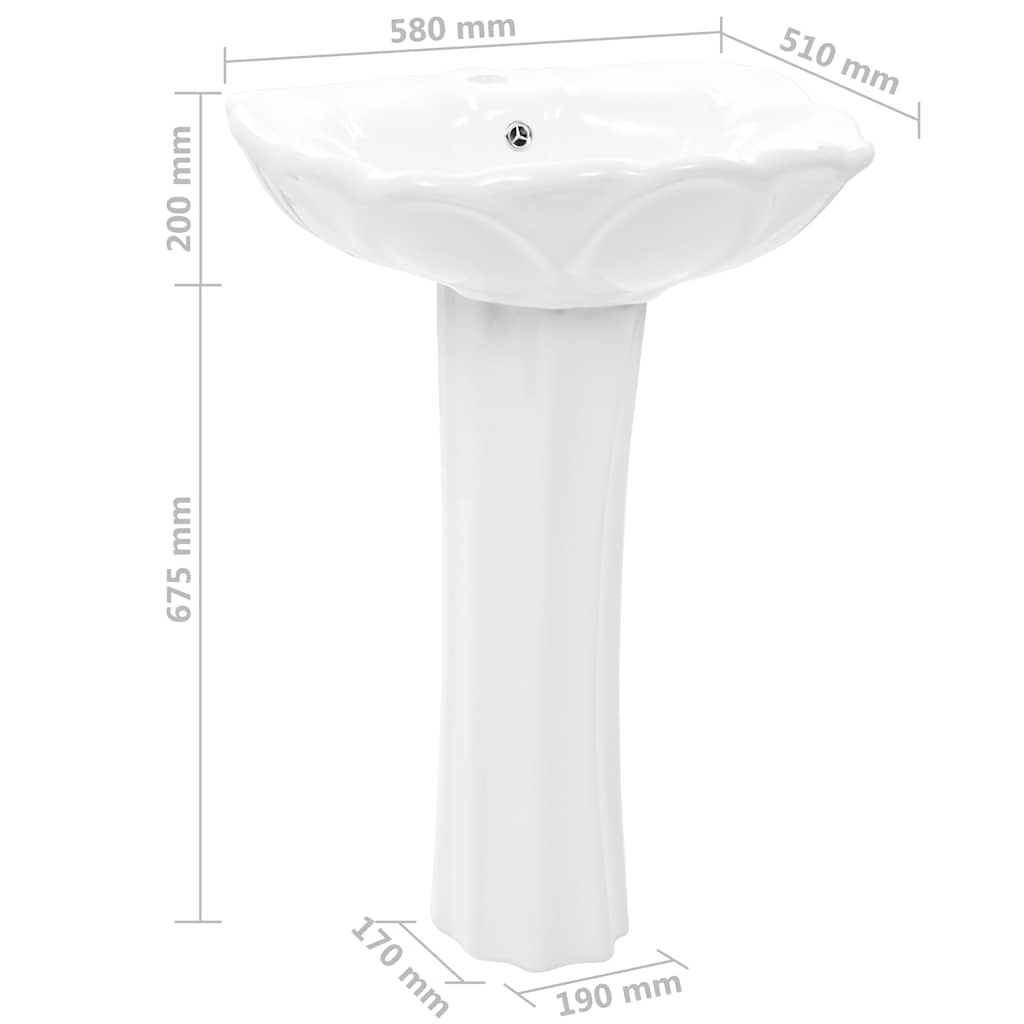 Lavabo sur pied en céramique blanc 580 x 510 x 200 mm - 580 x 510 x 200 mm (lxpxh), 190 x 170 x 675 mm (lxpxh) - number 7.