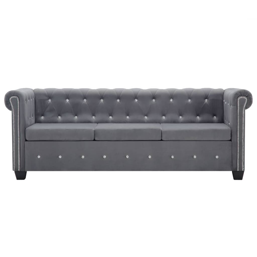 3-person chesterfield sofa velvet clothing 199 x 75 x 72 cm grå - number 2.