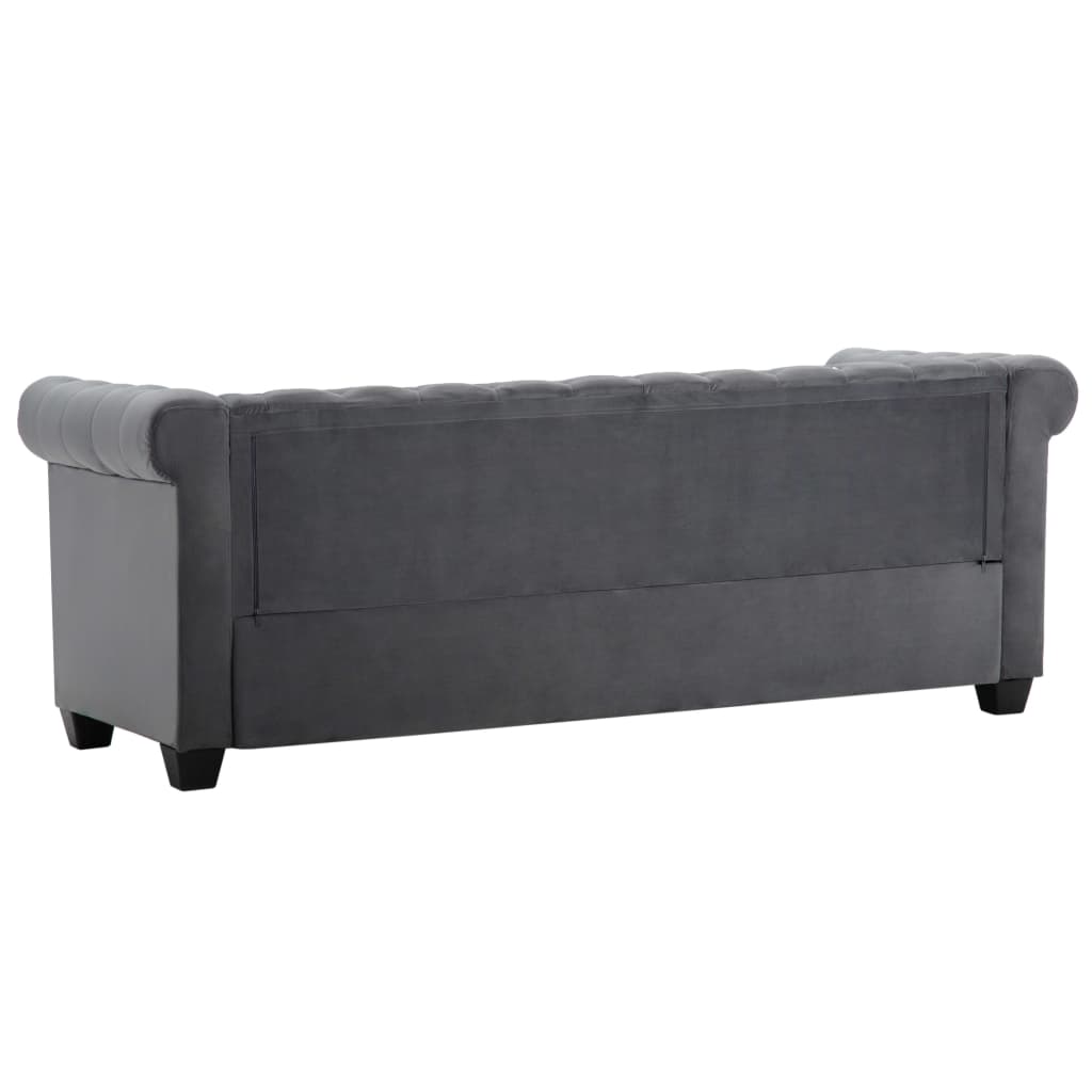 3-person chesterfield sofa velvet clothing 199 x 75 x 72 cm grå - number 4.