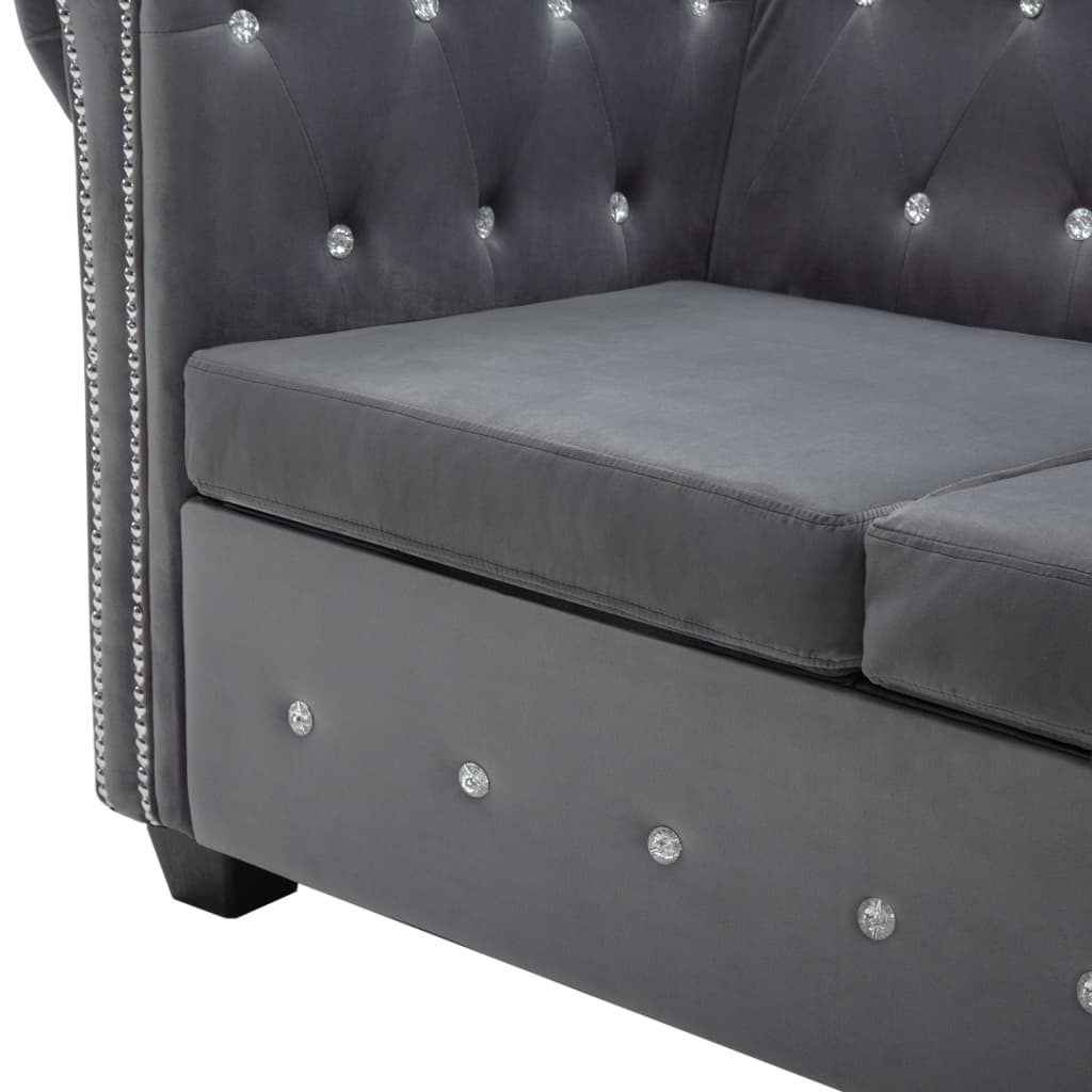 3-person chesterfield sofa velvet clothing 199 x 75 x 72 cm grå - number 6.