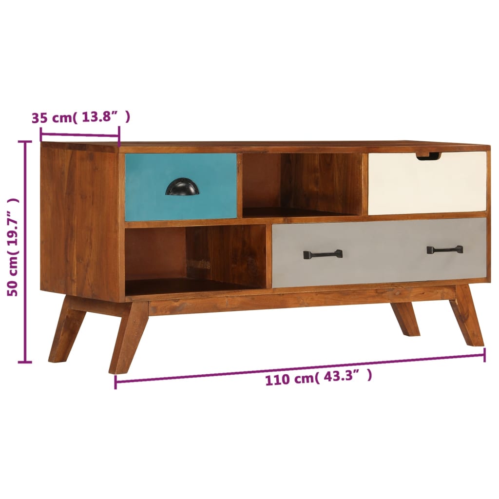 Tv cabinet with 3 drawers solid acacia wood 110 x 35 x 50 cm - number 10.