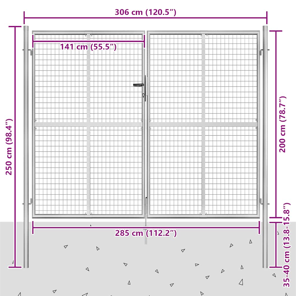 Havelåge galvaniseret stål sølvfarvet - 306 x 250 cm - number 5.