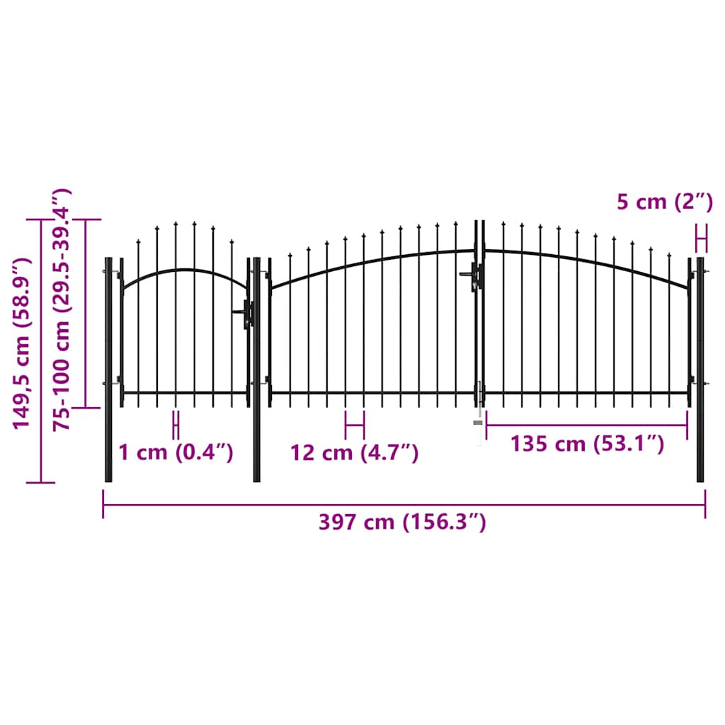 Cancello da giardino 1,5 x 4 m acciaio nero - 1,5 x 4 m - number 5.