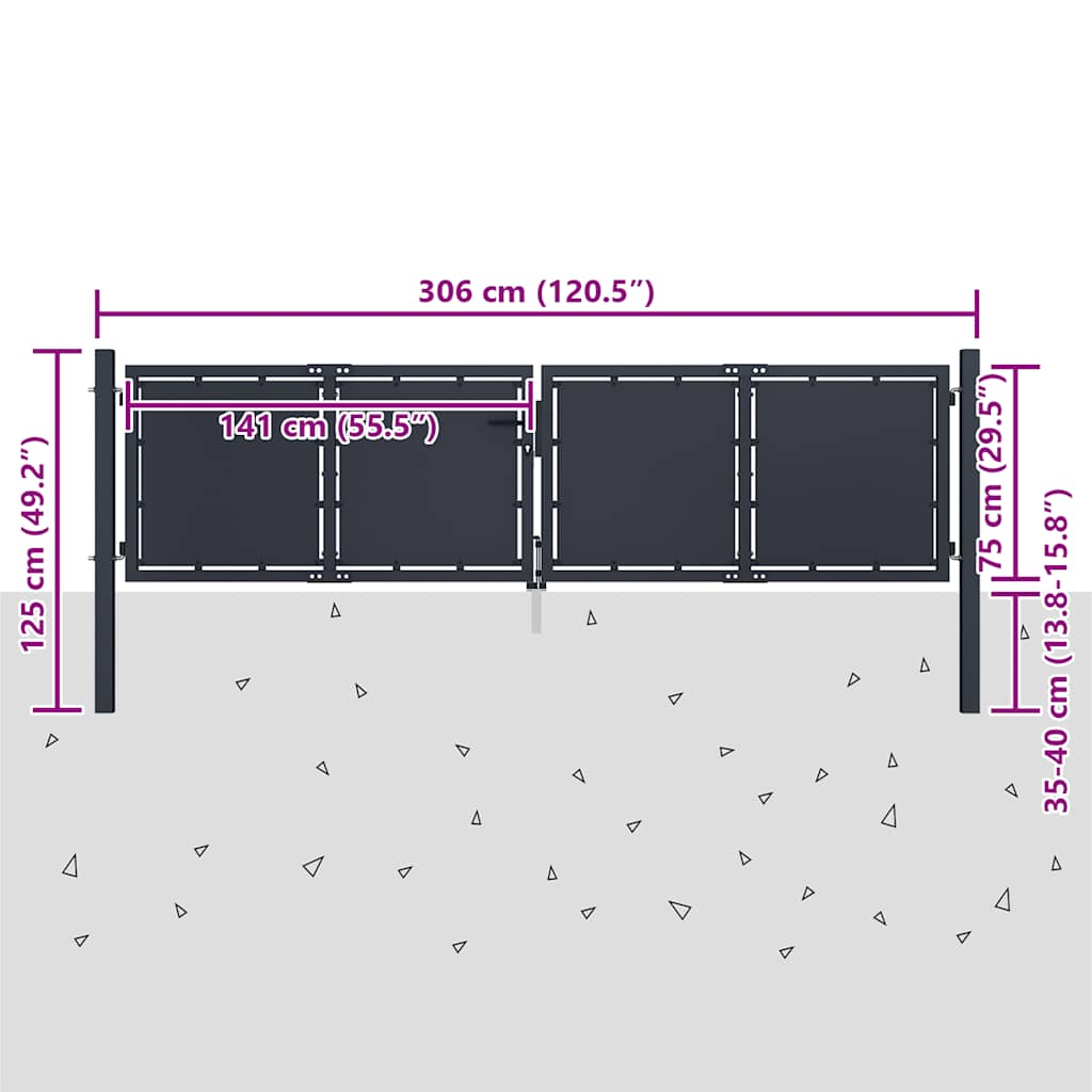 Trädgårdsgrind stål antracitgrå - 400 x 175 cm - number 5.