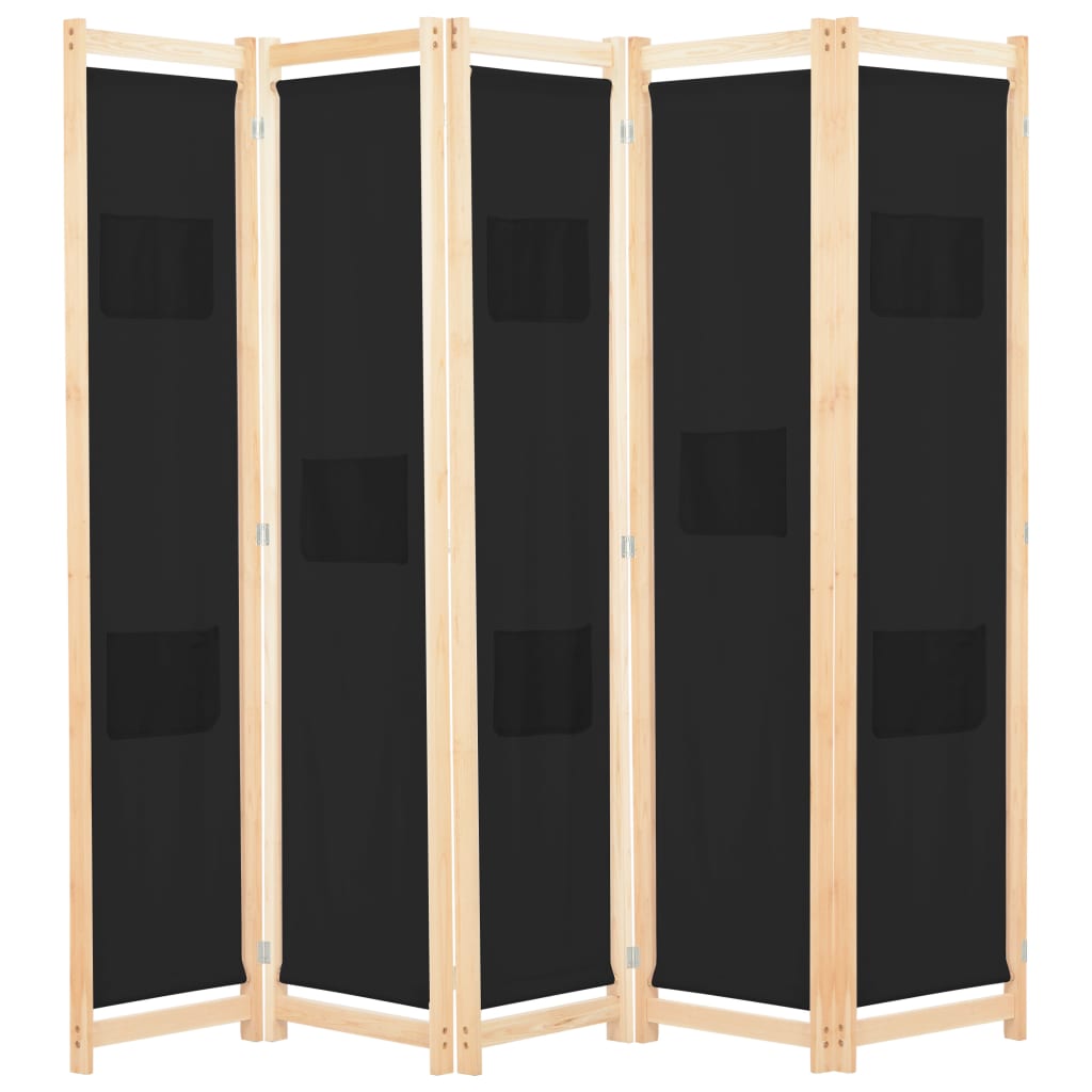 5-panels rumdeler 200 x 170 x 4 cm stof - sort, 5 - number 1.