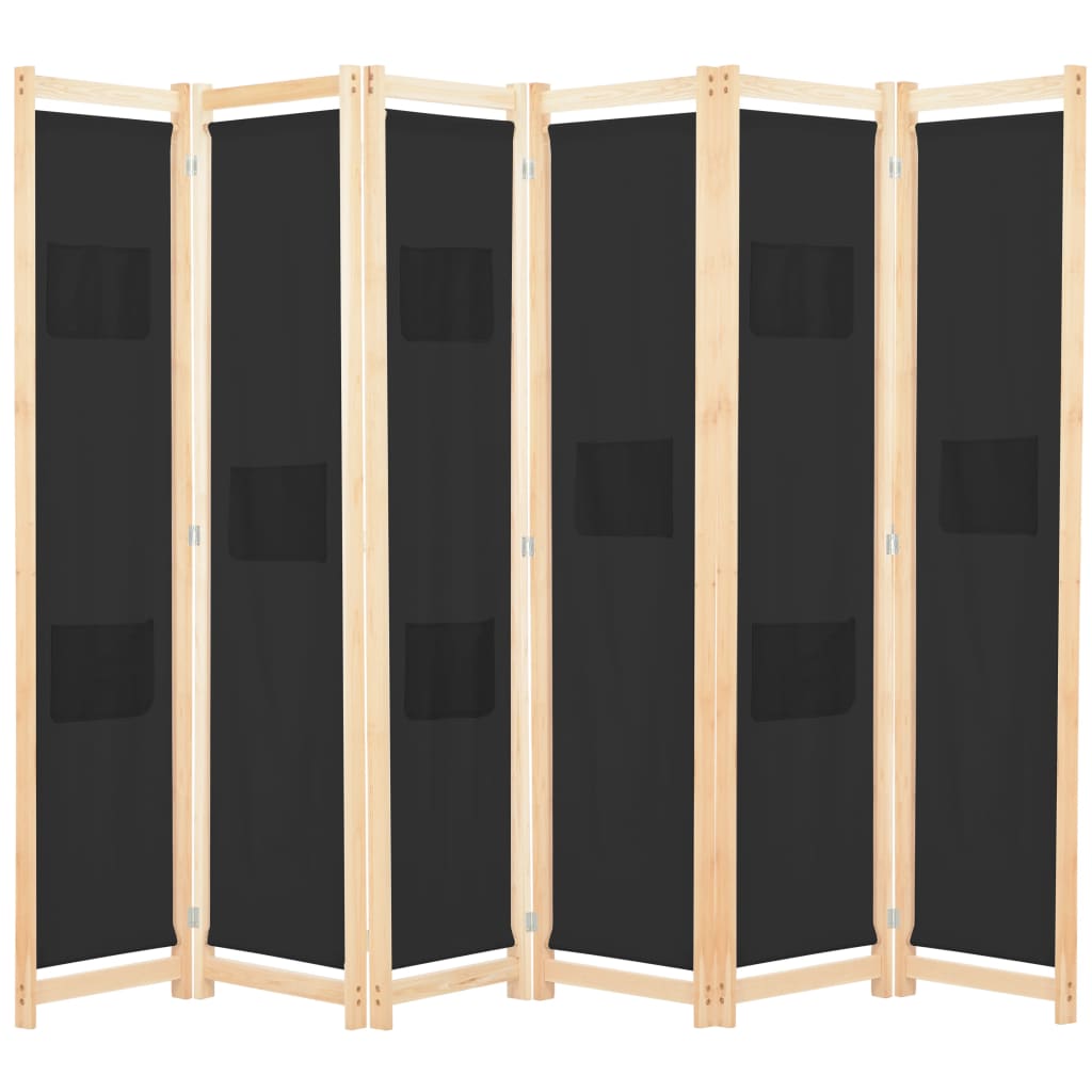 6-panels rumdeler 240 x 170 x 4 cm stof - sort, 6 - number 1.