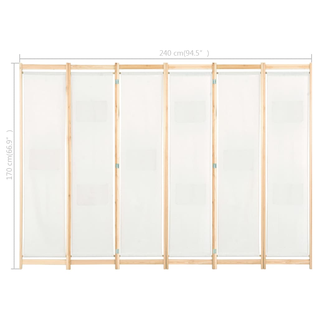 6-panels romdeler 240 x 170 x 4 cm stoffkrem - krem, 6 - number 8.