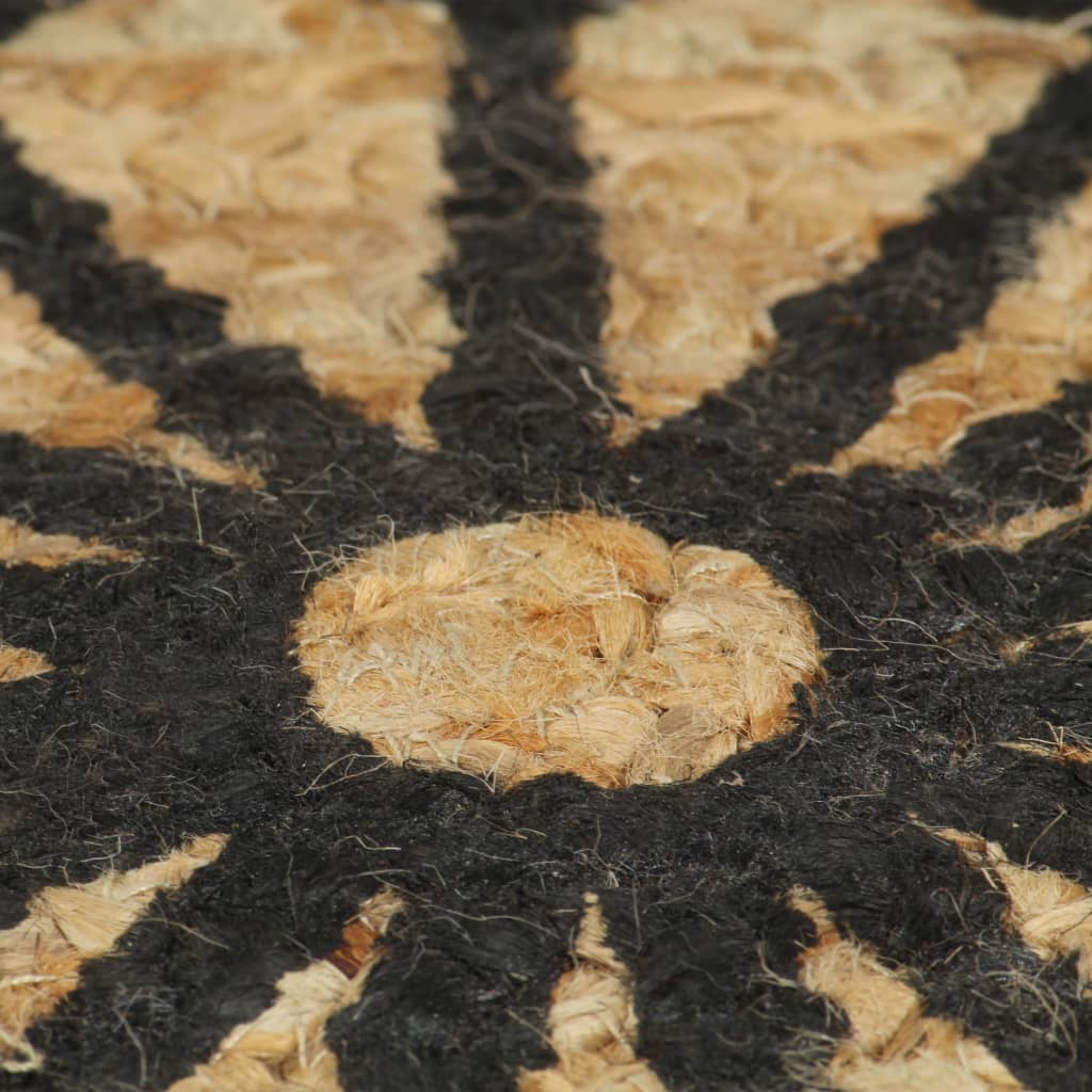 Tapis fait main en jute imprimé noir - 150 cm, motif floral noir - number 5.