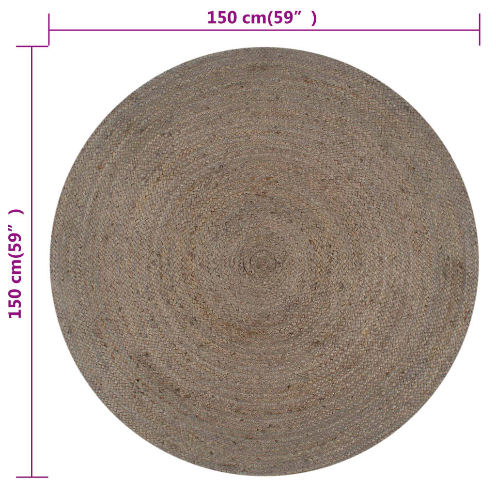 Tapis rond en jute fait main - gris, 150 cm - number 6.