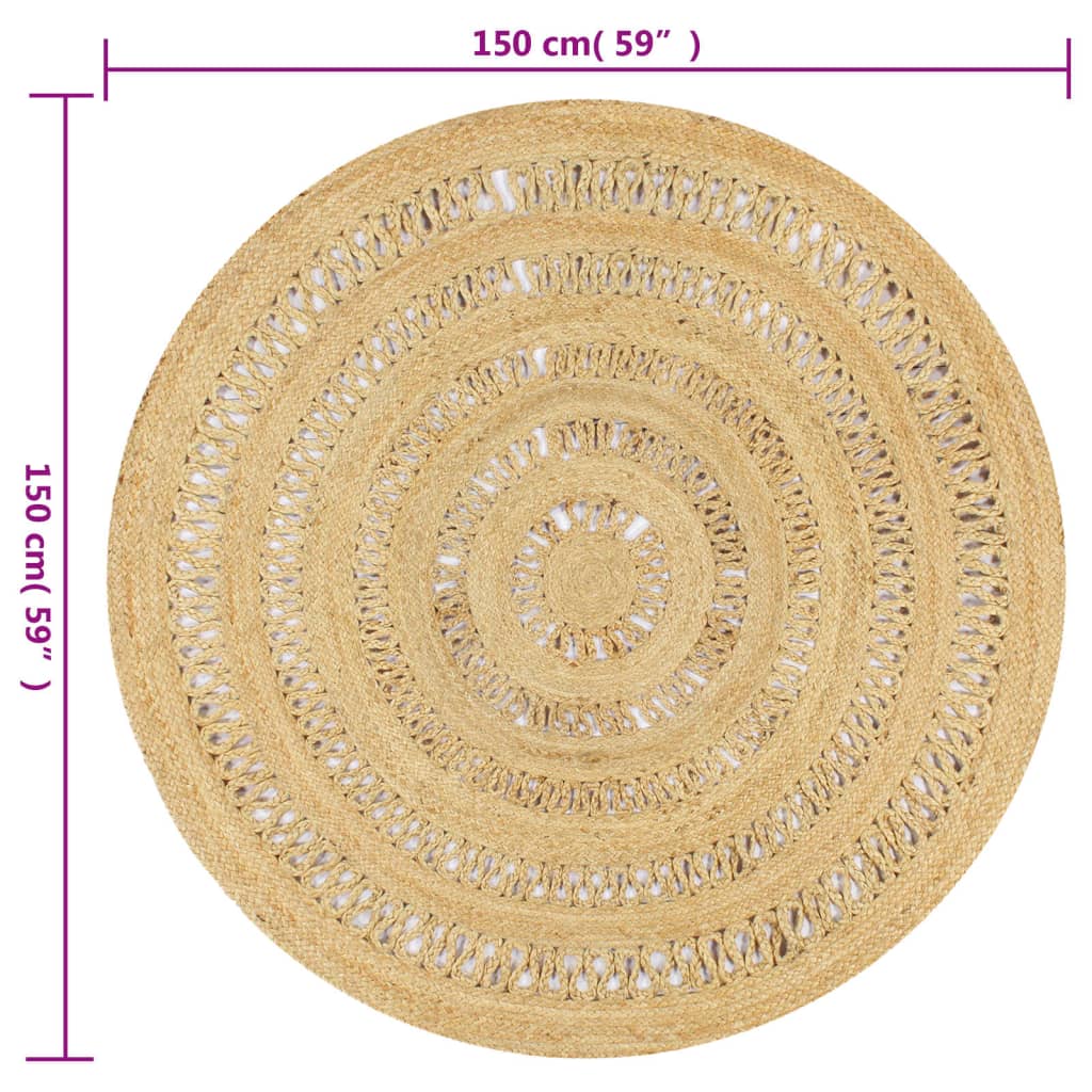 Tapis fait main en jute tressé - 150 cm - number 6.