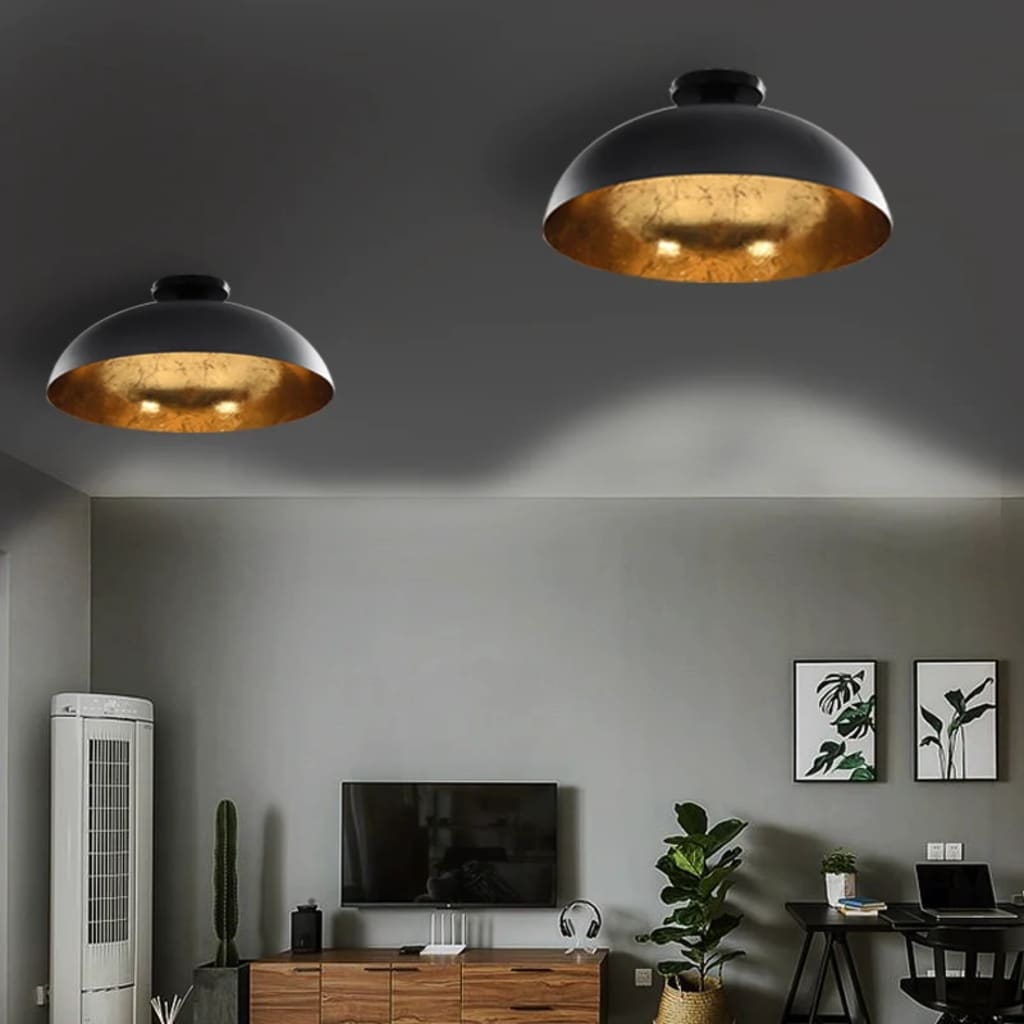 Ceiling lamps 2 pcs. hemisphere e27 black and gold colored - number 1.