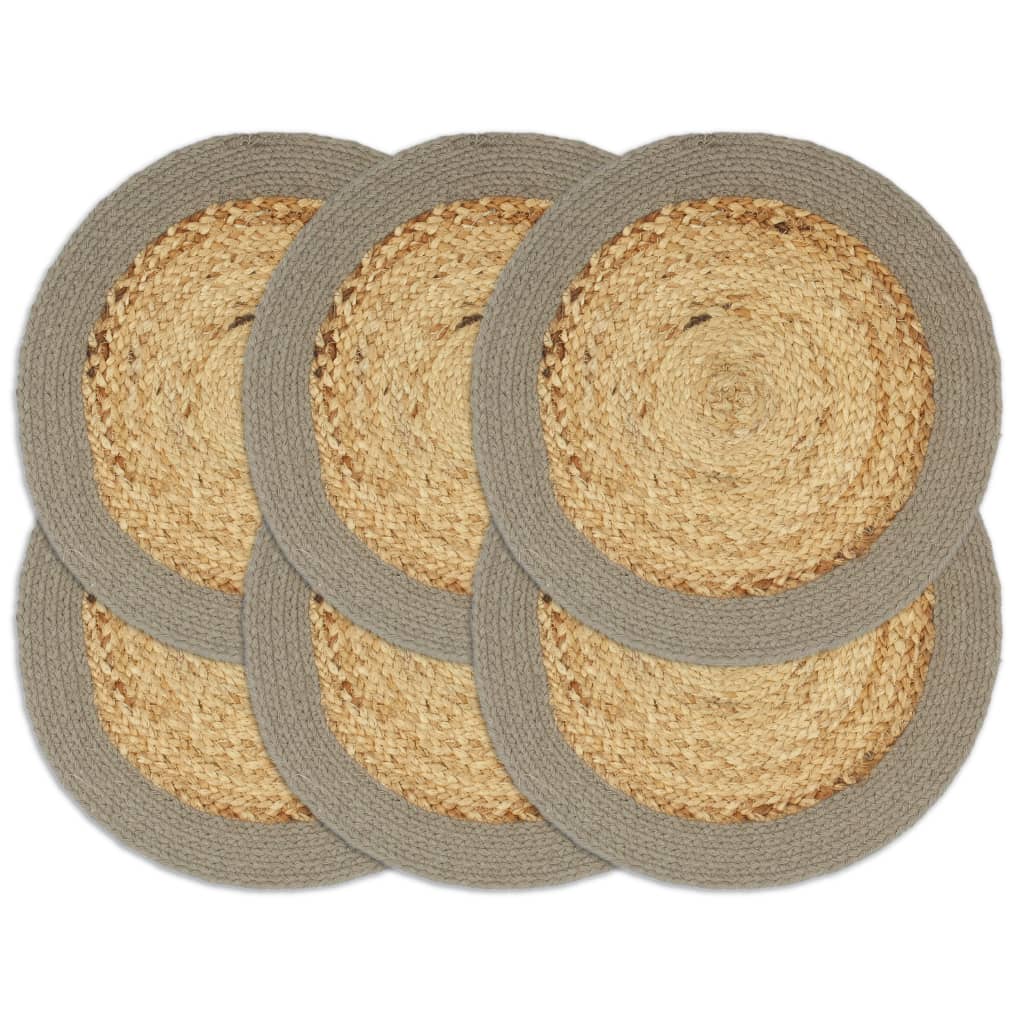 Dækkeservietter stk. 38 cm natur og - grå, 6, jute og bomuld - number 1.