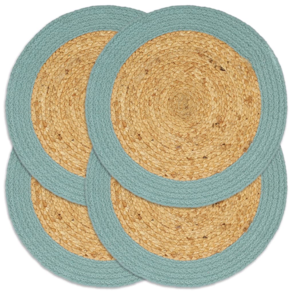 Dækkeservietter stk. 38 cm natur og - grøn, 4, jute og bomuld - number 1.