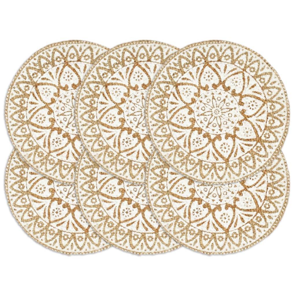 Dækkeservietter stk. rund 38 cm - hvid, 6, jute - number 1.