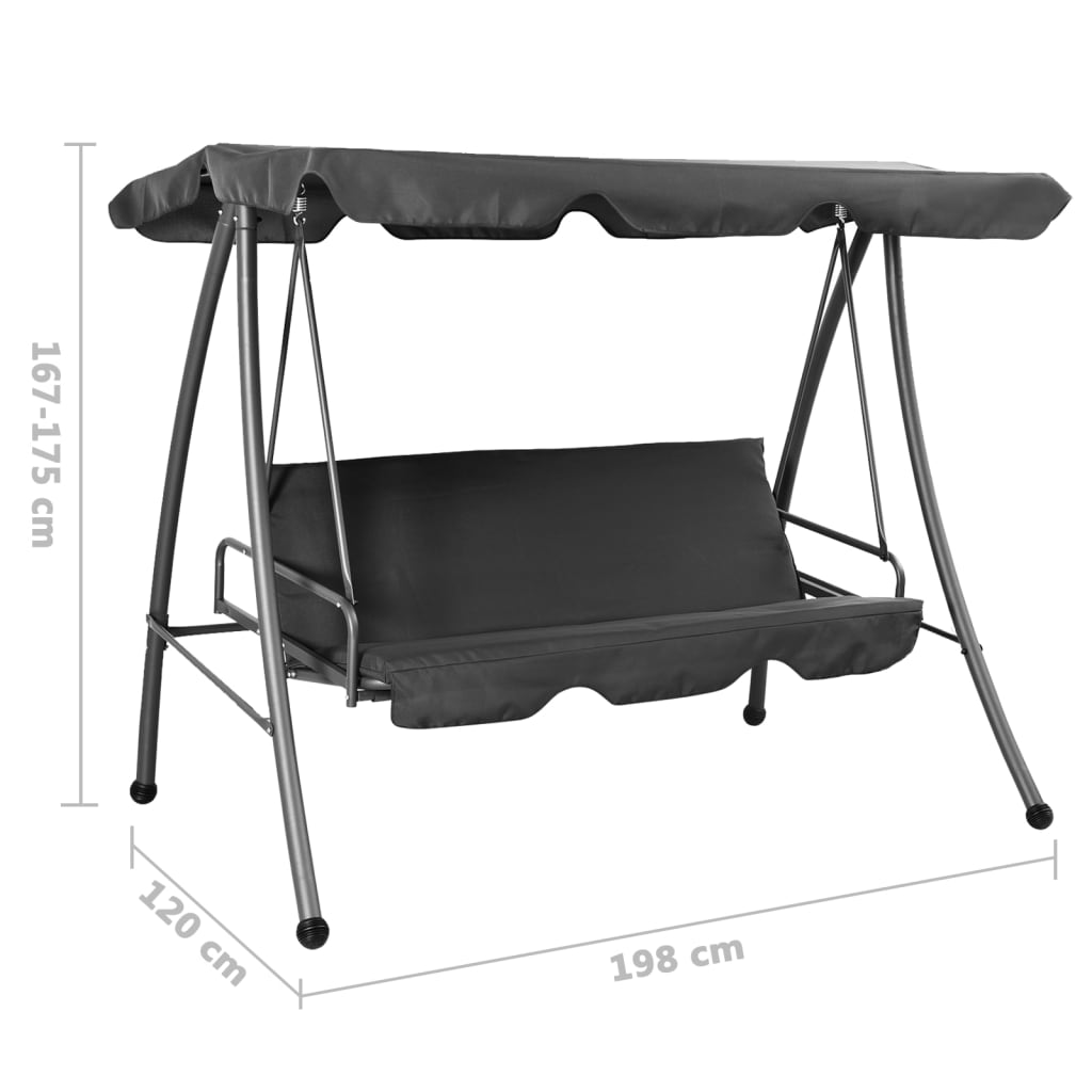 Udendørs gyngesofa med baldakin stål 192x118x175 cm antracitgrå - number 6.
