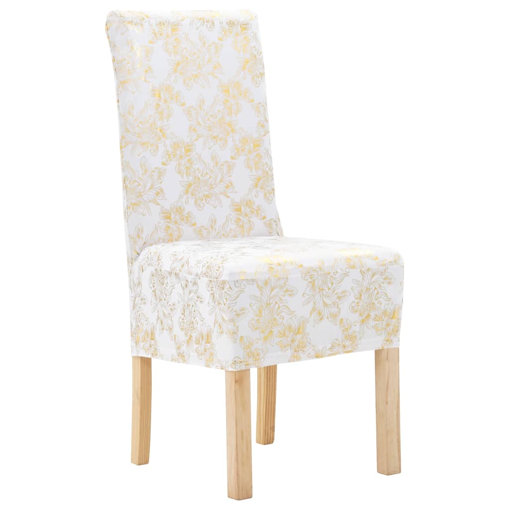 Chair cover pc. straight stretch with golden print - white, 6 - number 1.