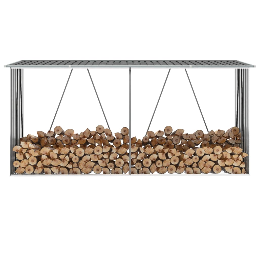 Brændeskur til haven galvaniseret stål 330x84x152 cm - grå - number 1.