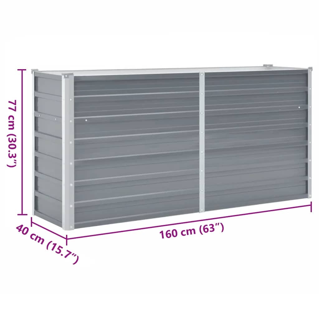 Raised bed 160x40x77 cm galvanized steel grey - number 7.