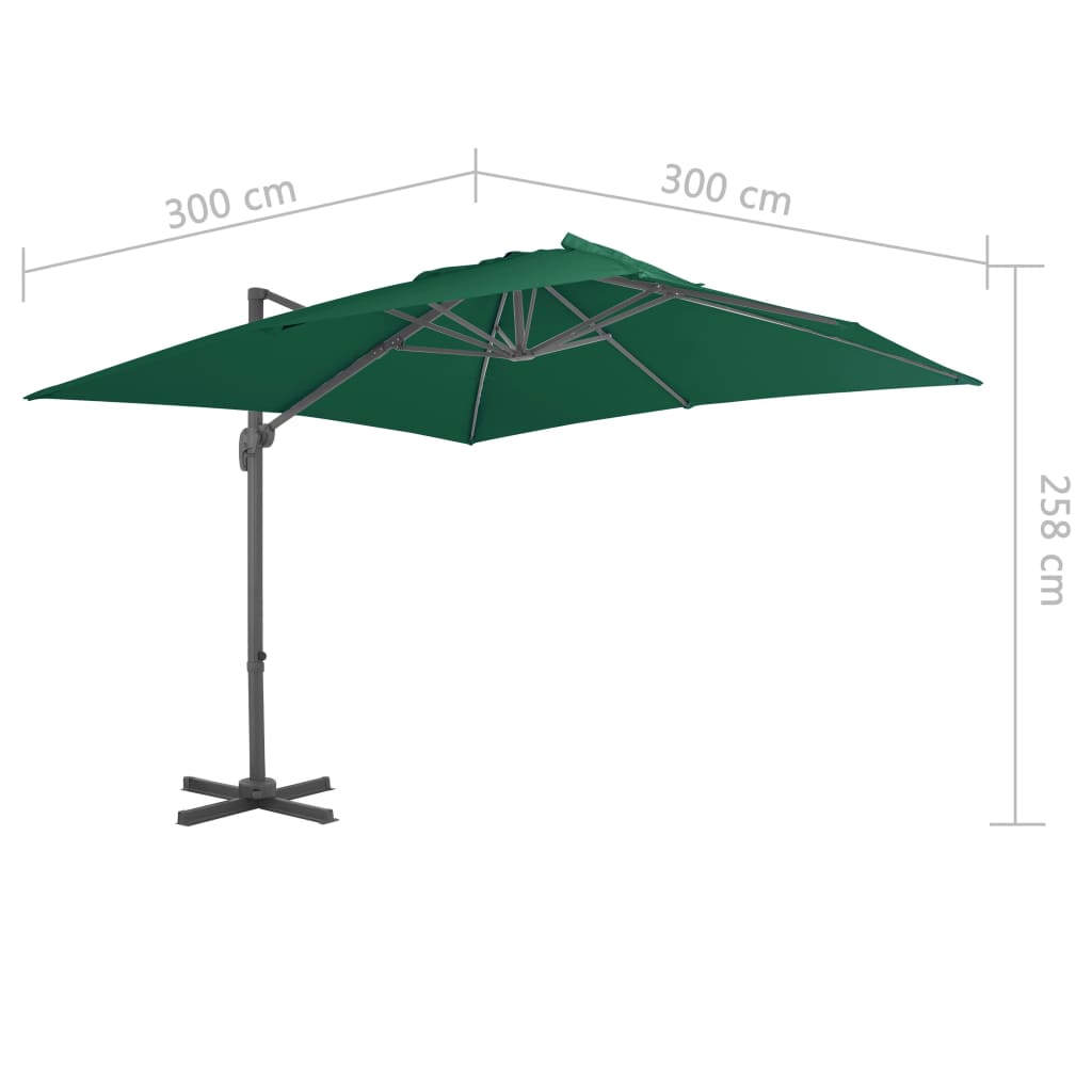 Hanging parasol 300x300 cm aluminum pole green - number 7.