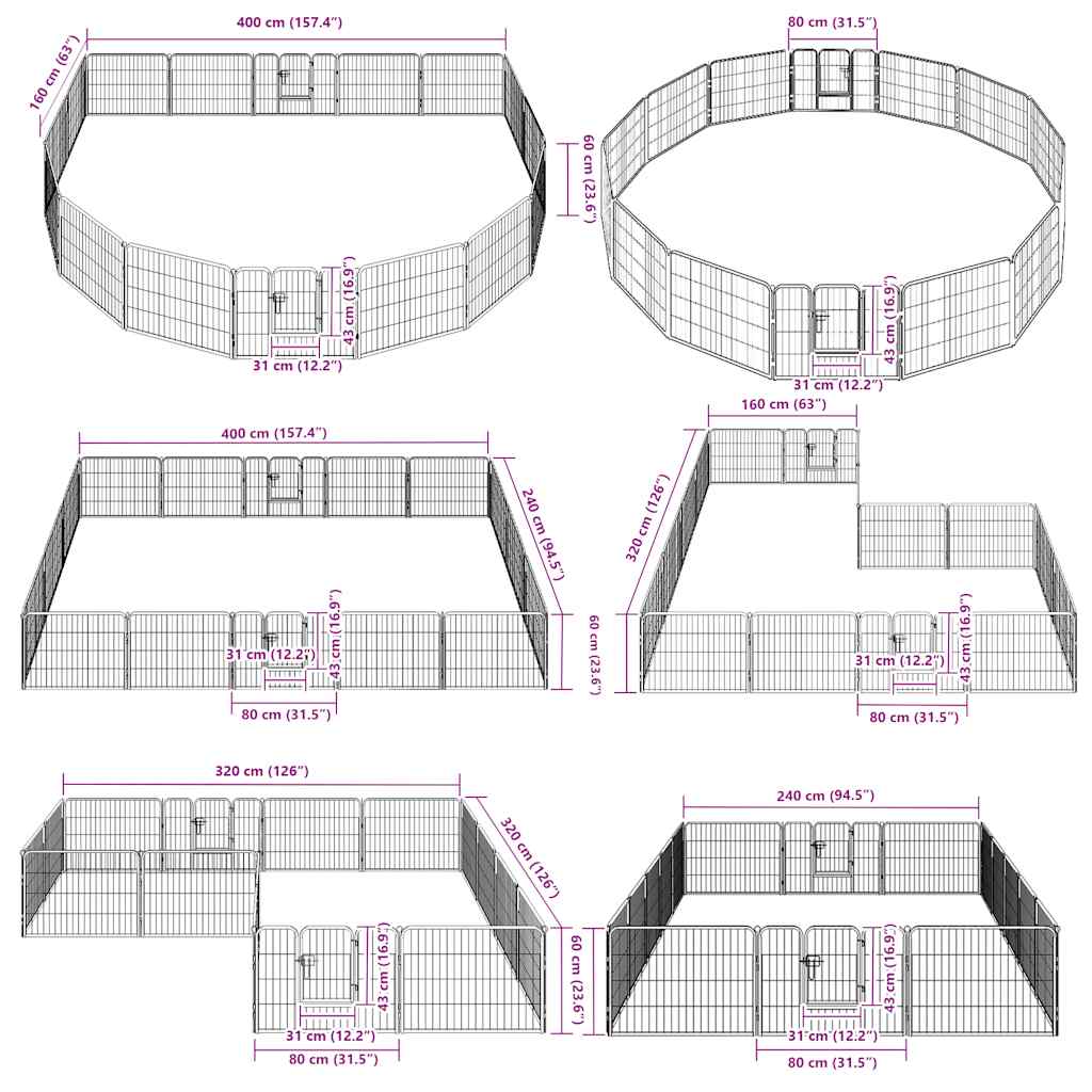 Aire de jeu pour chiens en acier noir - 60 x 80 cm, 1, 16 panneaux - number 7.