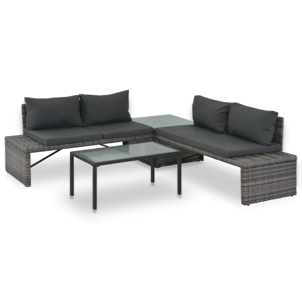 Haveloungesæt 3 dele med hynder polyrattan grå - number 1.