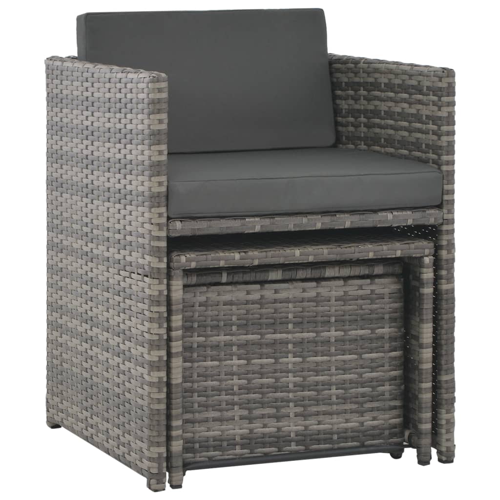 Utendørs spisebord sett 7 deler med puter polyrattangrå - number 6.