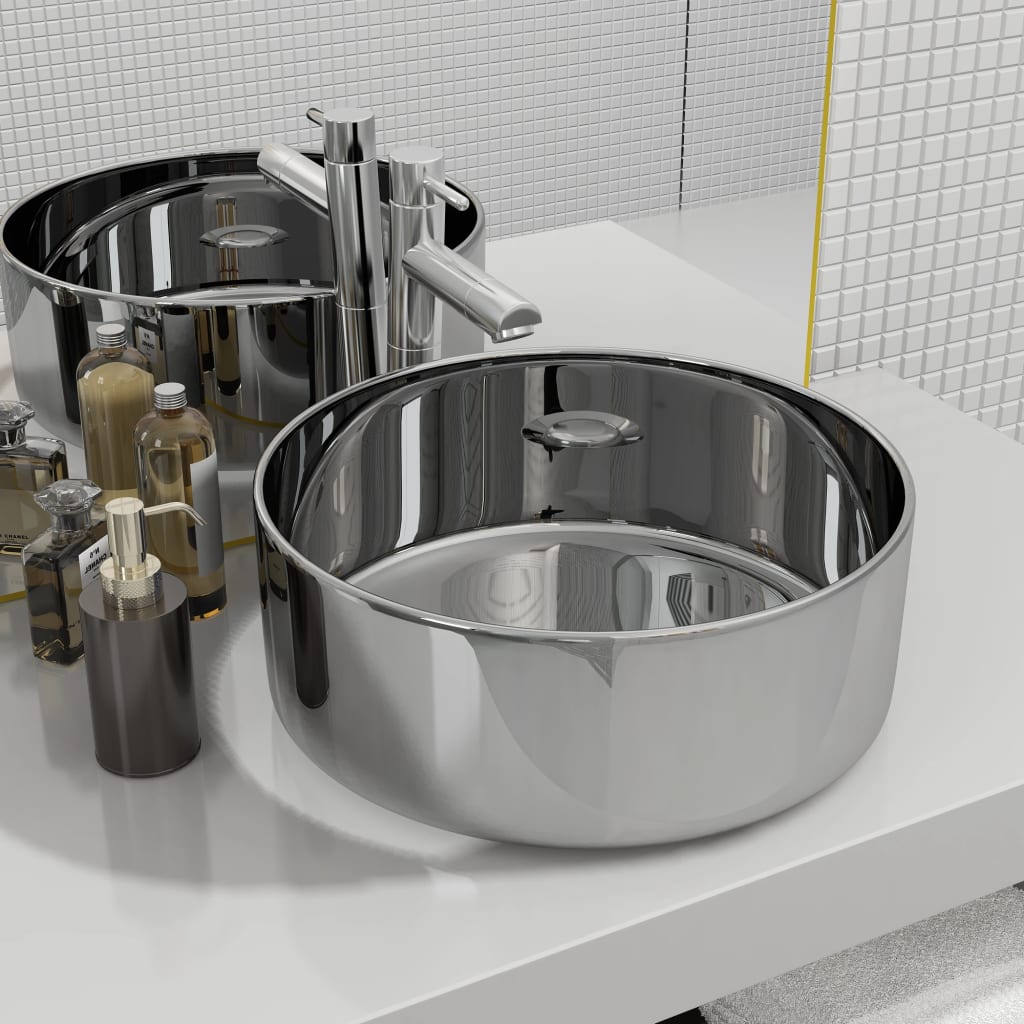 Tvättställ 40 x 15 cm keramik silverfärgad - silver - number 1.