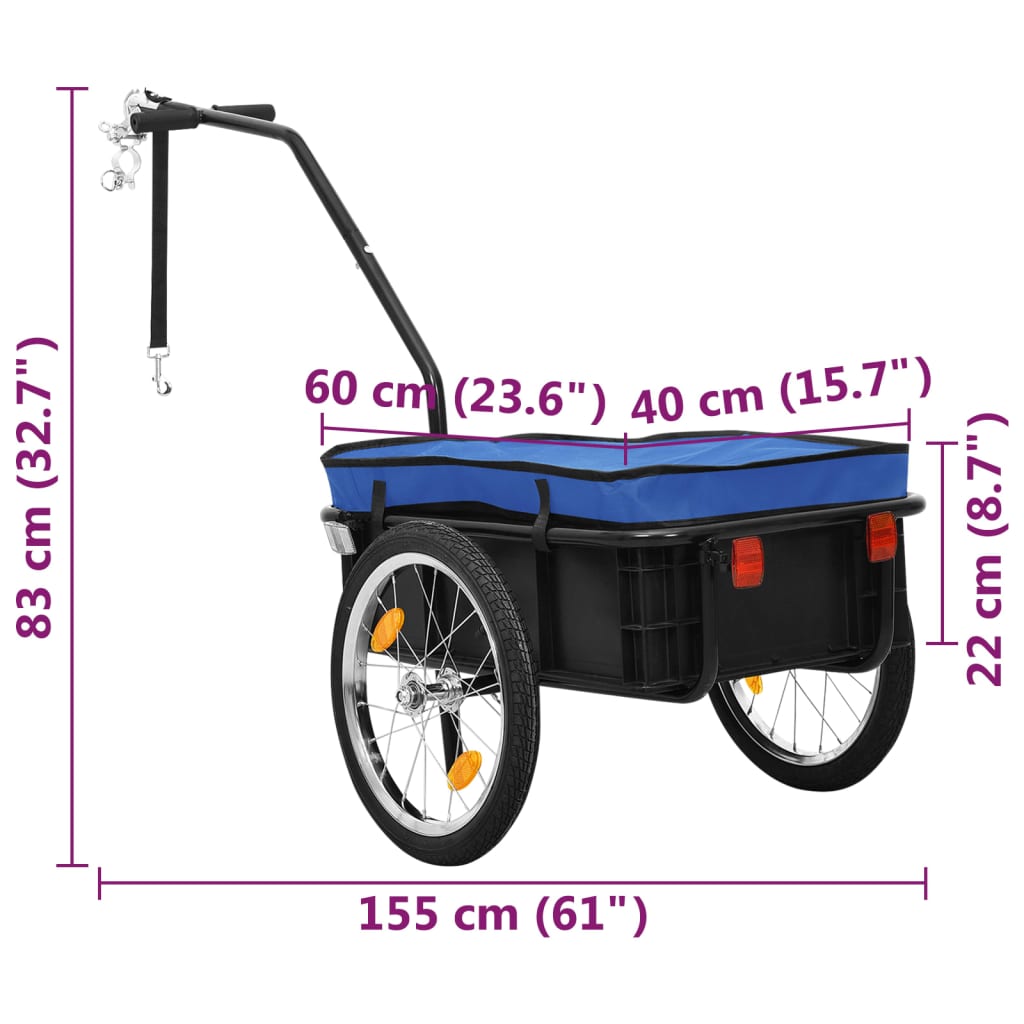 Cykeltrailer/trækvogn 155x60x83 cm stål blå - number 10.