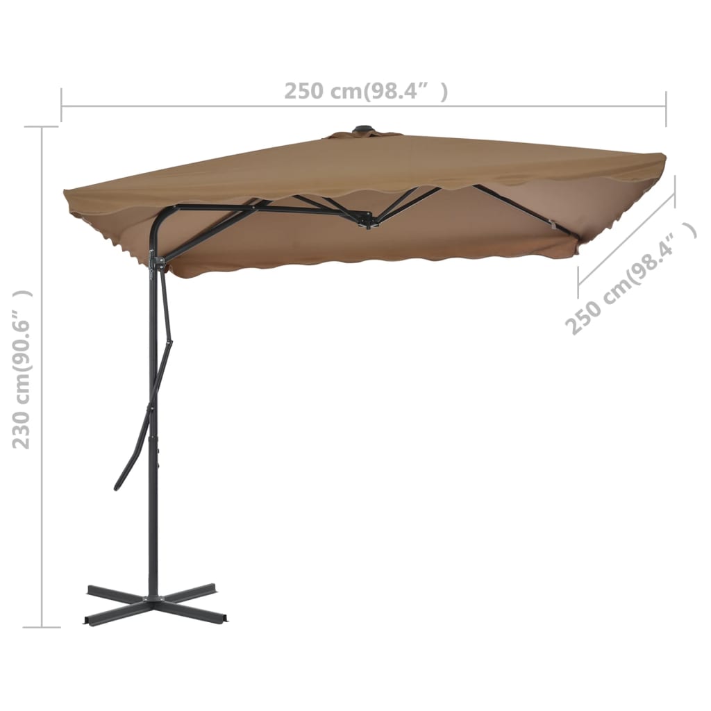 Parasol 250x250 cm steel rod - grey-brown - number 7.