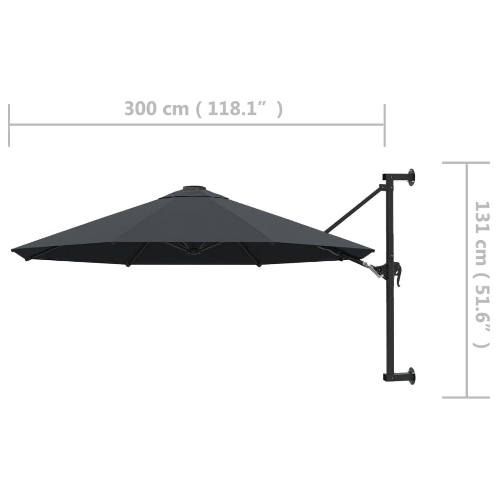 Ombrellone da parete con palo in metallo 300 cm - grigio antracite, 1 - number 8.