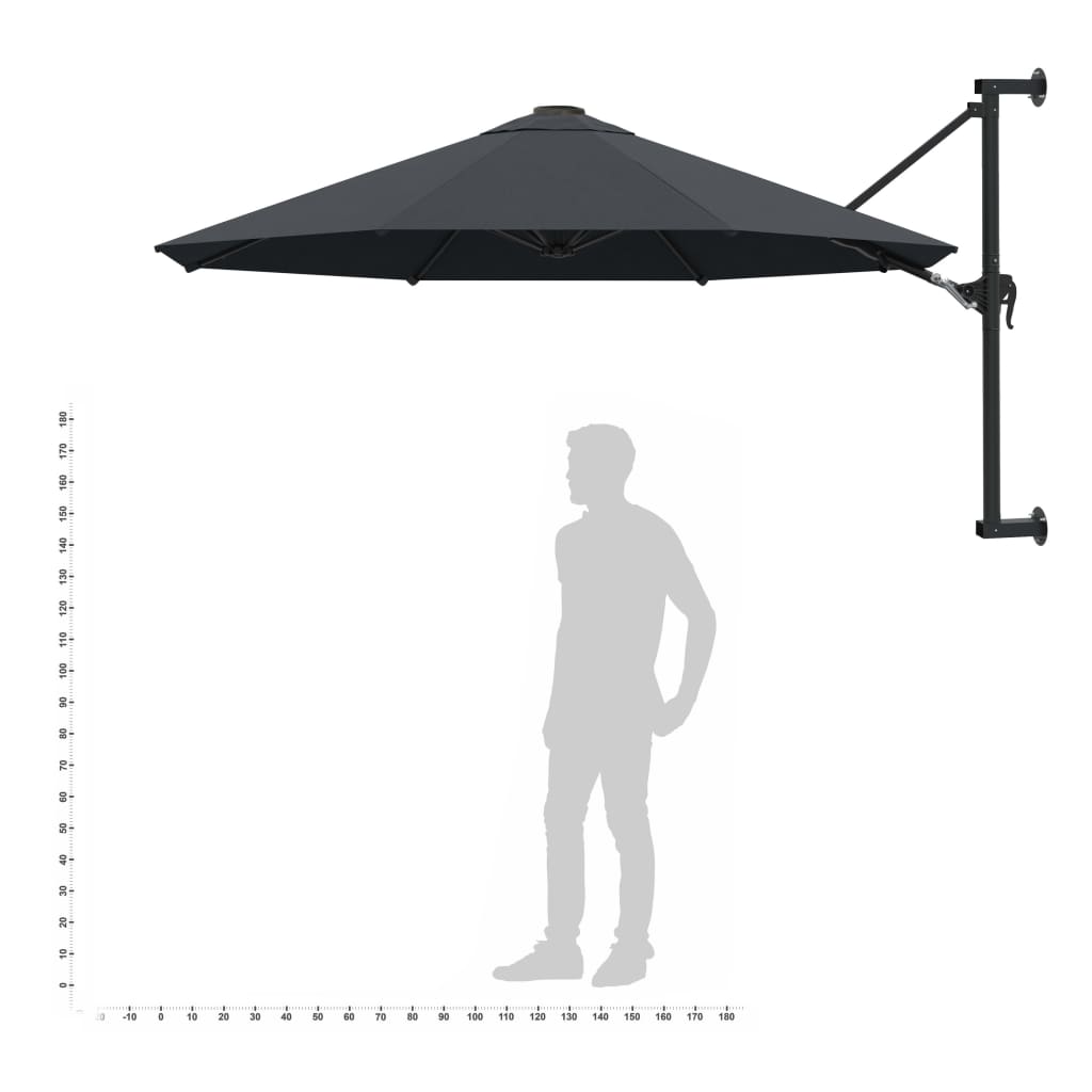 Ombrellone da parete con palo in metallo 300 cm - grigio antracite, 1 - number 9.