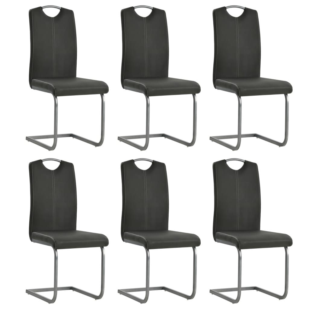 Dining table chairs with cantilever pc. artificial leather - grey, 6 - number 1.