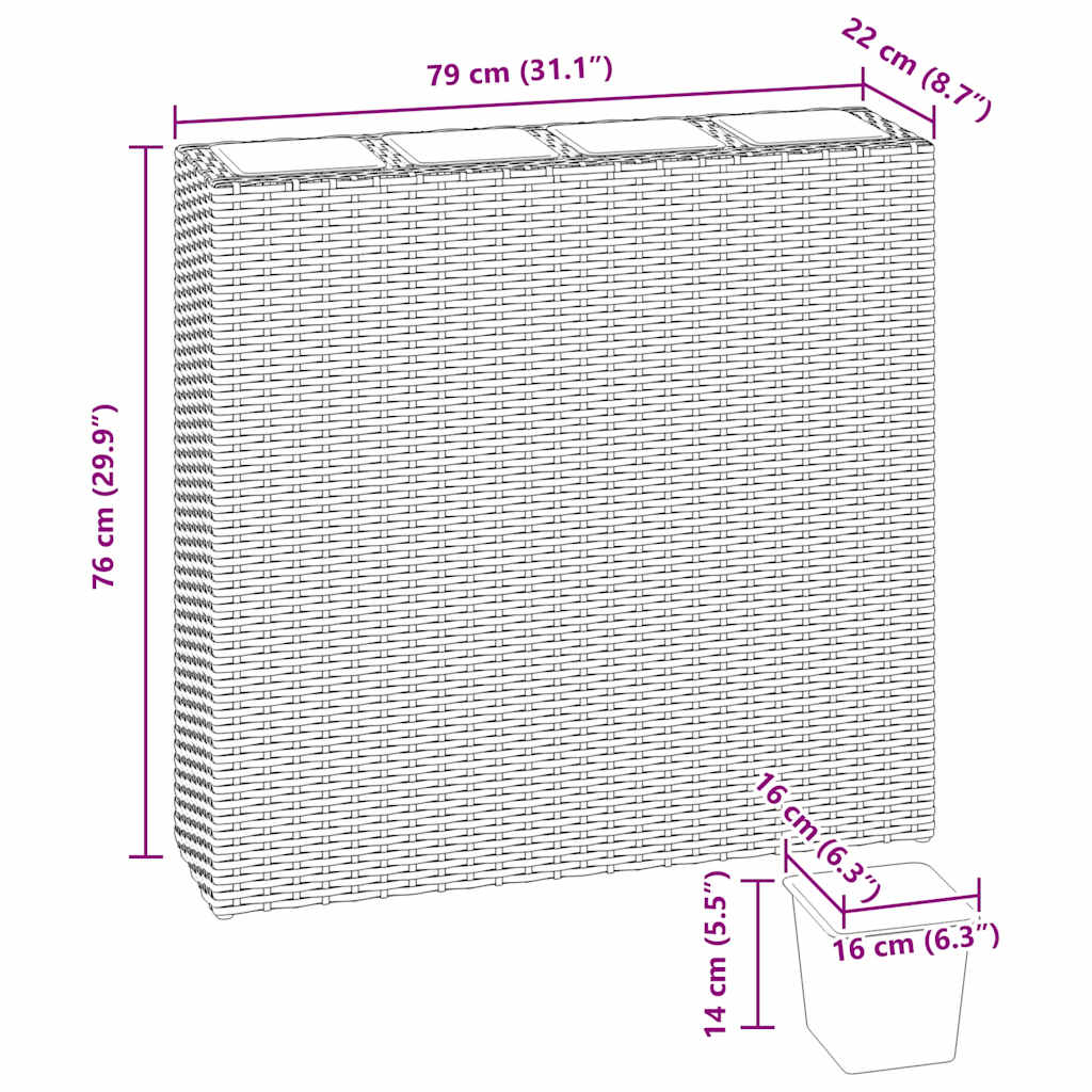 Forhøjet plantekasse med 4 krukker polyrattan hvid - number 6.