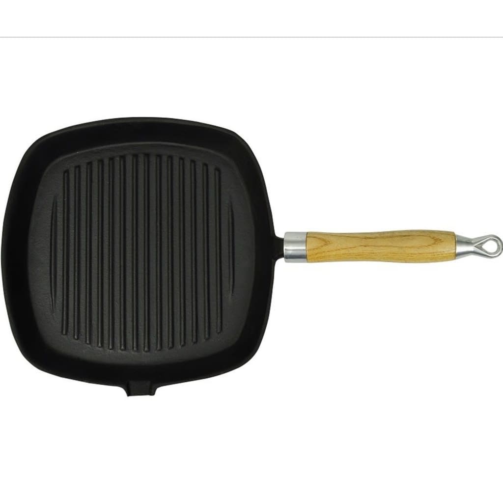 Cast iron grill pan with wooden handle 20x20 cm - number 5.