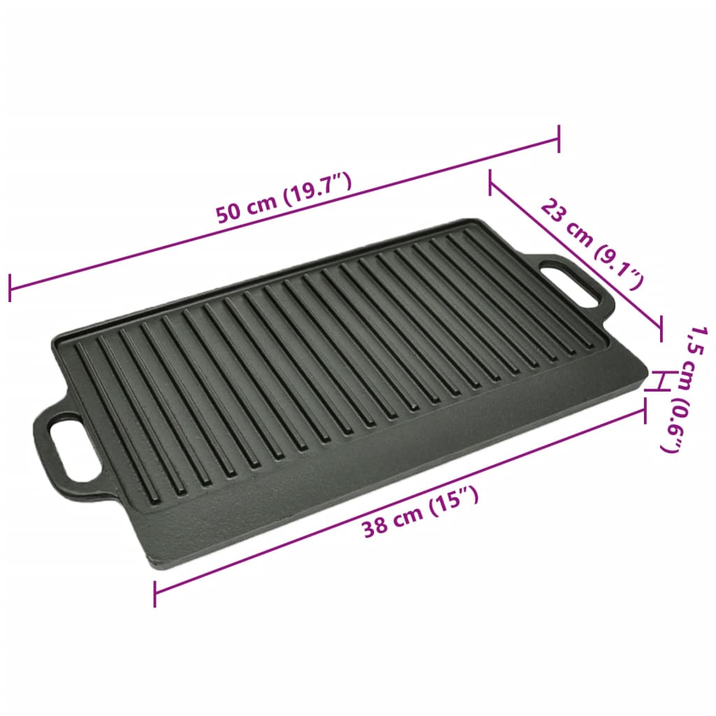 Grill plate 50x23 cm reversible cast iron - number 5.