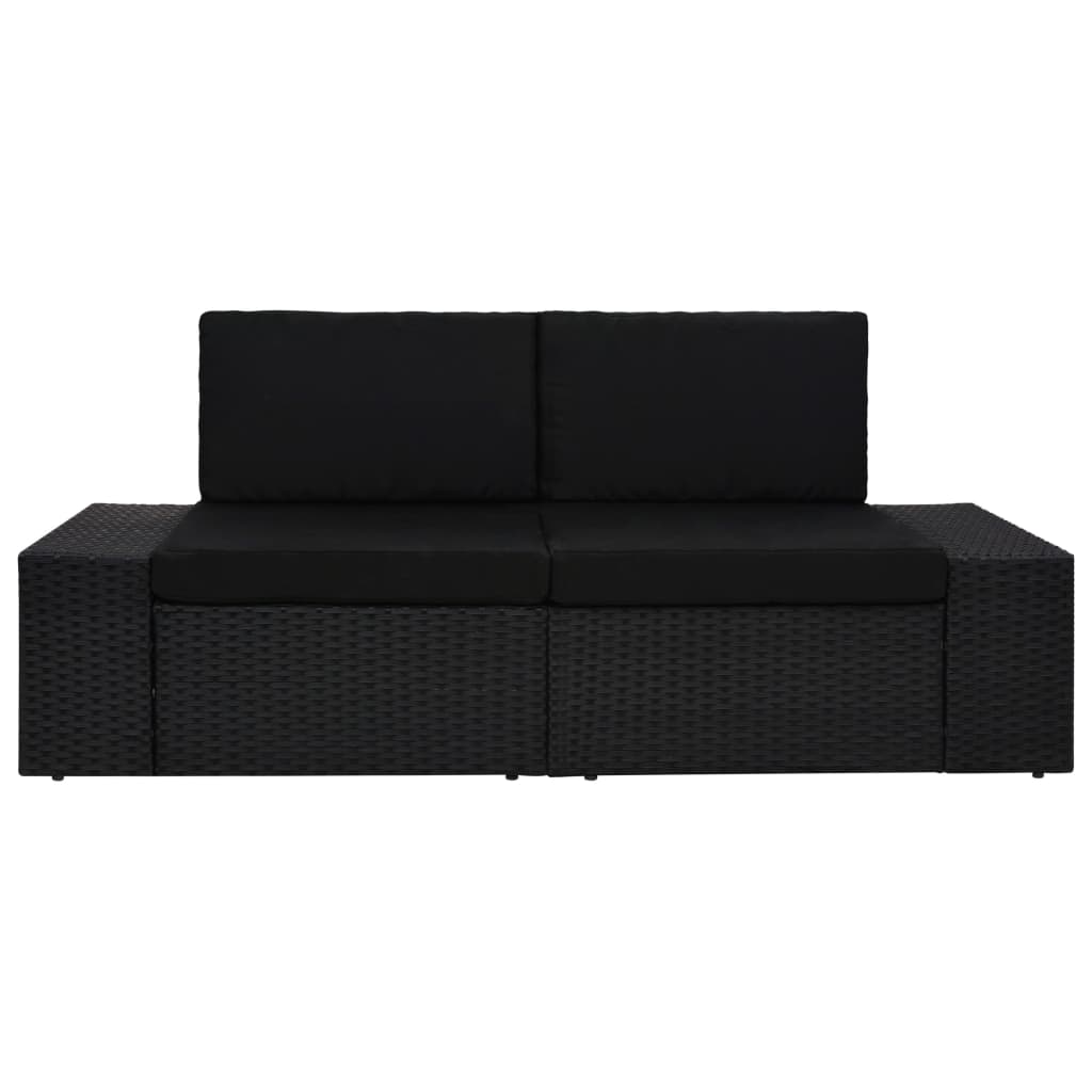 2-manns sofa modulær polyrattan - svart, 1, hjørnesofa (venstre armlen) + hjørnesofa (høyre armlen) - number 2.
