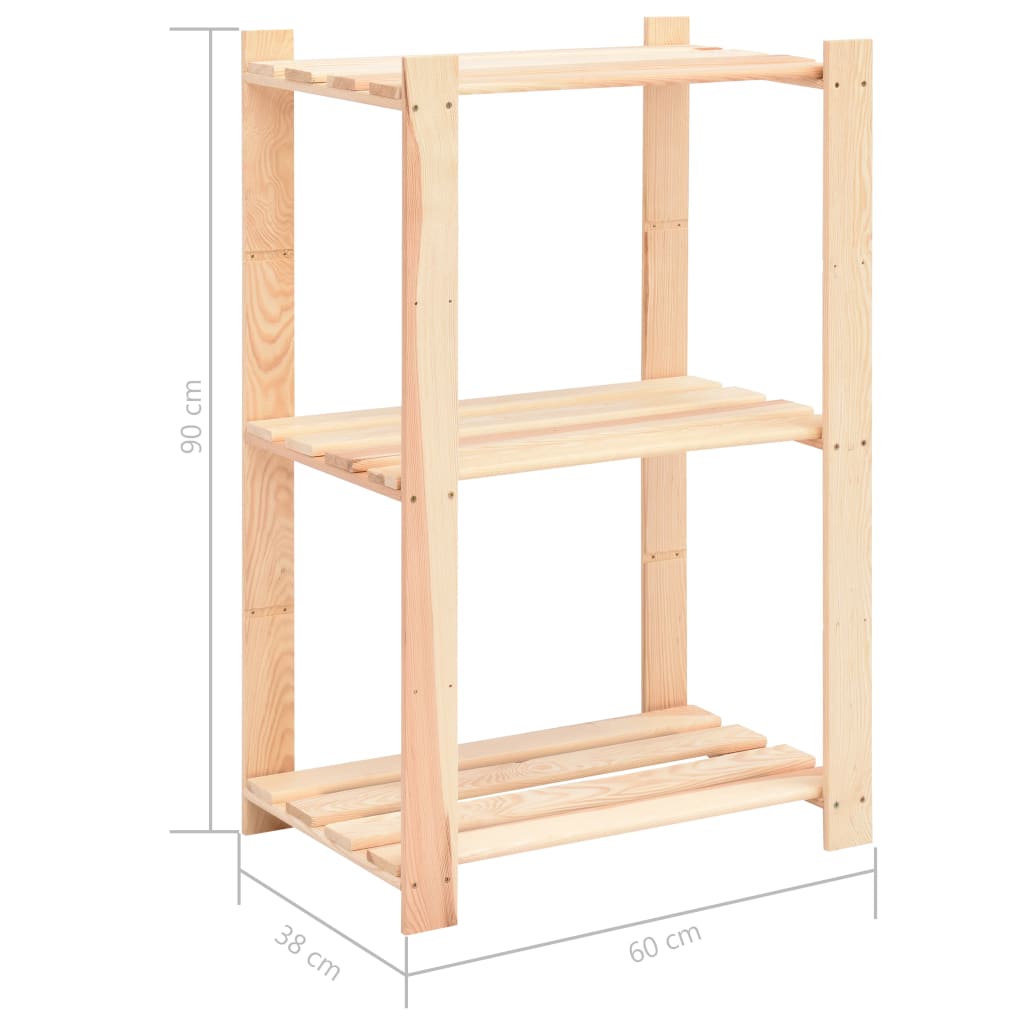 Scaffalatura 3 ripiani 60x38x90 cm pino massello 150 kg - 1, 3 - number 8.